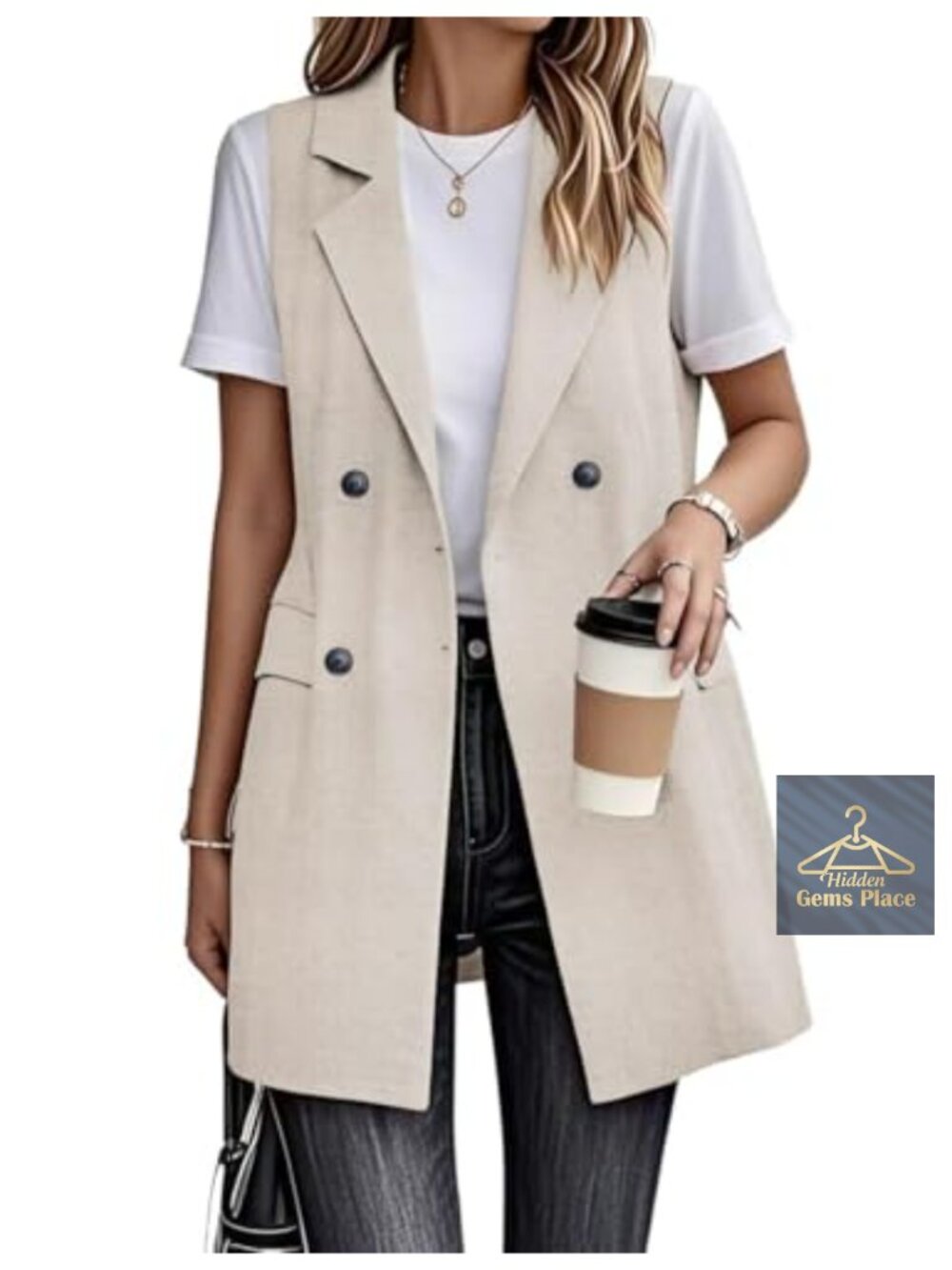Cotton Linen Long Vest Sleeveless Blazer Jacket Dressy Tops Outwear